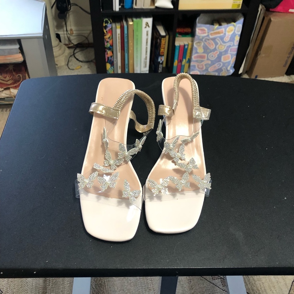 Womens Silver And Gold Butterfly Sandals.  Size 9.5.  NWOT